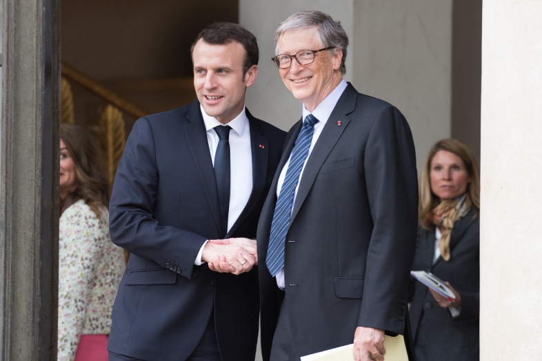 french president emmanuel macron welcomes bill gates