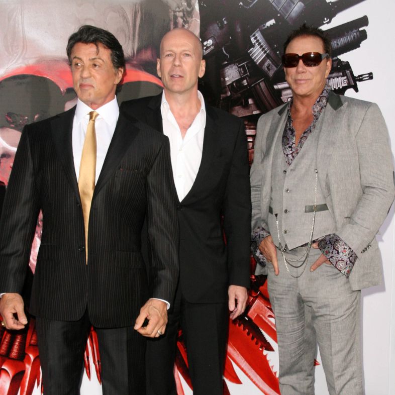 Sylvester Stallone and Bruce Willis and Mickey Rourke at the Expendables Film Screening, Chinese Theater, Hollywood