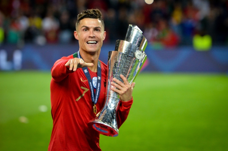 PORTO, PORTUGAL - June 9, 2019: The companions of Cristiano Ronaldo and the Portuguese team celebrate winning the UEFA Nations League final with the trophy