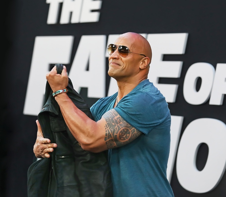 Action movie star, former wrestler Dwayne Johnson, aka 'the rock,' arrives for the New York City premiere