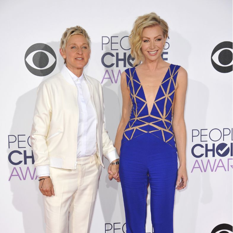 Ellen DeGeneres & Portia de Rossi (rights) at the 2015 People's Choice Awards at the Nokia L Theater at Live Downtown Los Angeles