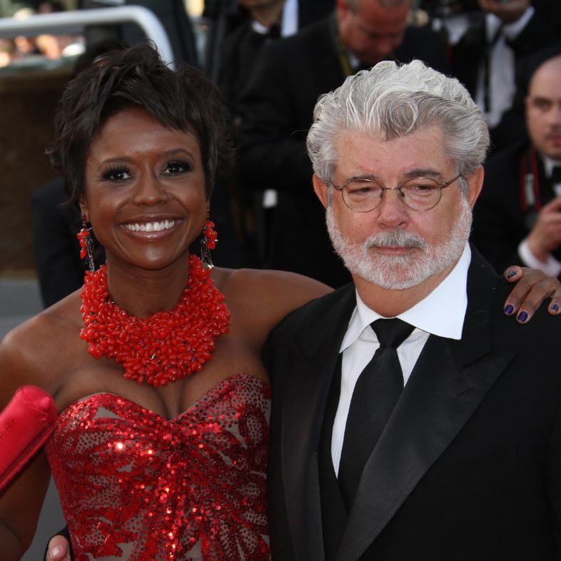 CANNES, FRANCE - MAY 14: George Lucas and Mellody Hobson attend 'Wall Street: Money Sleeps' never held back at Le Palais during the 63rd Cannes Film Festival