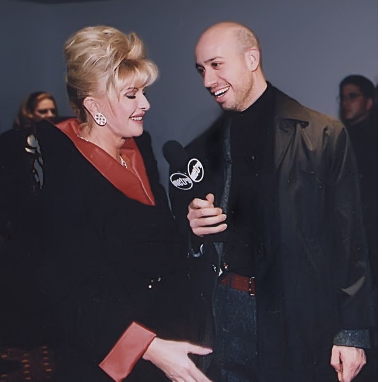 Czech-born businesswoman and socialite Ivana Trump, then married to Donald Trump, is interviewed by fashion and style expert Robert Verdi at the Grand Opening of Madame Tussaud in mid-town Manhattan on November 15, 2000