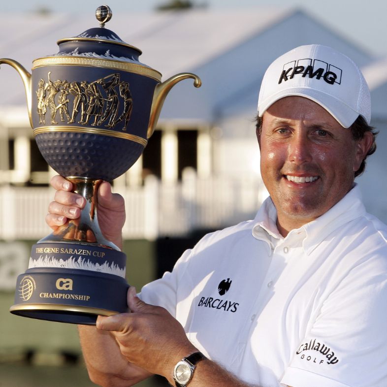 Phil Mickelson celebrates winning the World Golf Championships - CA Championship at Doral Country Club in Doral, Florida on March 15, 2009