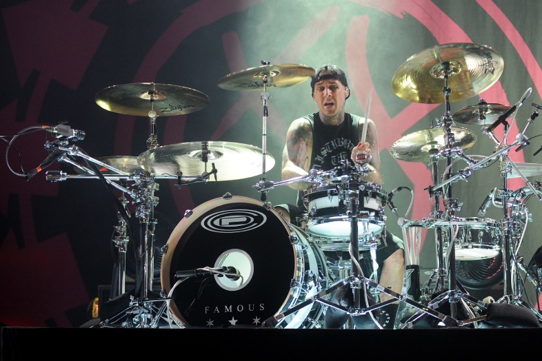 Drummer Travis Barker of the glow 182 during the performance in Prague