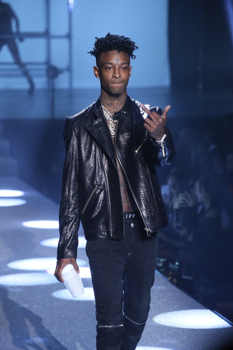NEW YORK, NY - SEPTEMBER 09: 21 Savage walks the runway at the Philipp Plein fashion show during New York Fashion Week