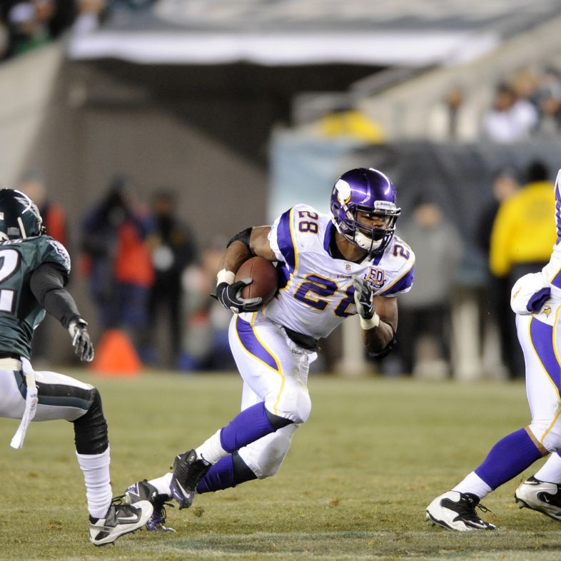 Minnesota Viking running back Adrian Peterson finds running room in a 2010 game against the Philadelphia Eagles