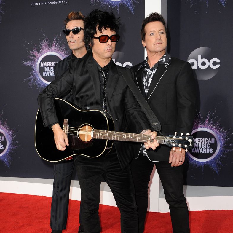 Mike Dirnt, Billie Joe Armstrong and TrÃ© Cool of Green Day at the 2019 American Music Awards held at the Microsoft Theater in Los Angeles