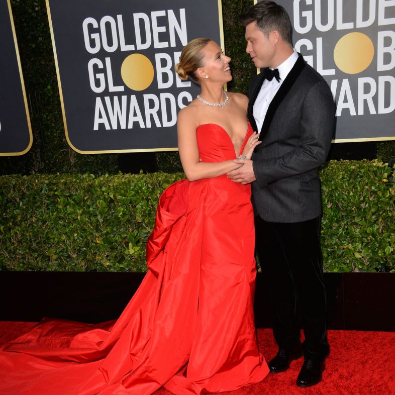 Scarlett Johansson & Colin Jost arriving at the 2020 Golden Globe Awards at the Beverly Hilton Hotel..Picture: Paul Smith/Featureflash