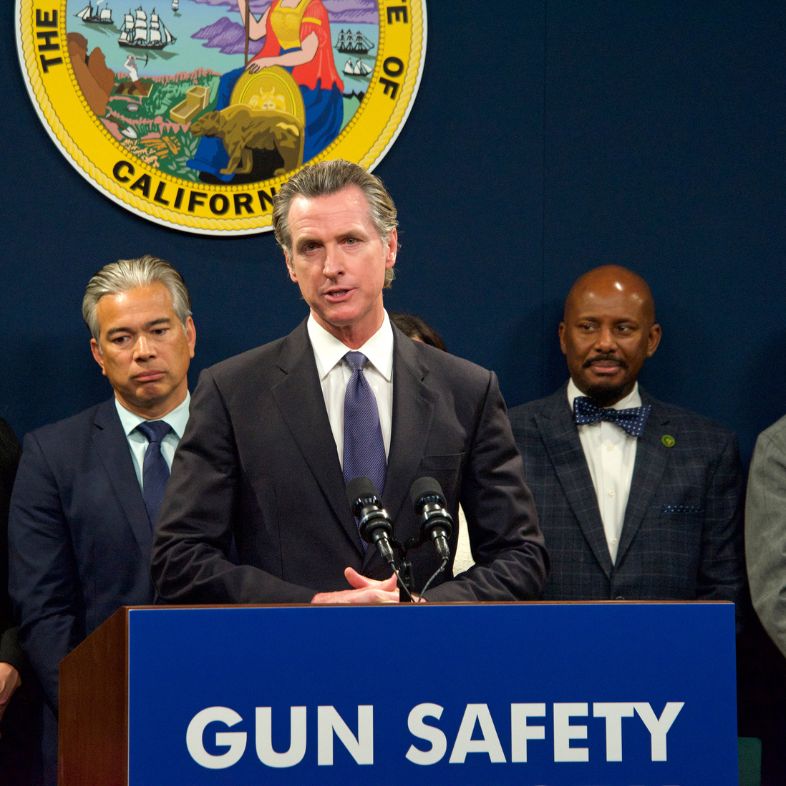Sacramento, CA - Feb 1, 2023: Governor Gavin Newsom speaking at a Gun Safety Legislation Press Conference