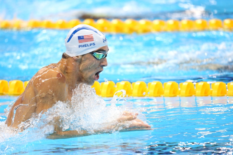 Michael Phelps in action during the 400 meter individual mix at the Olympic Games