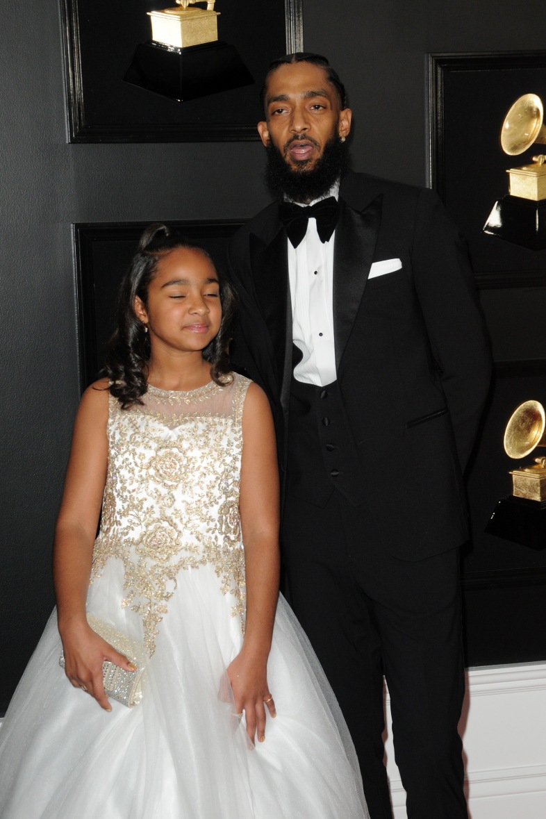 LOS ANGELES - FEB 10: Emani Asghedom, Nipsey Hussle, Ermias Asghedom at the 61st Grammy Awards at the Staples Center on February 10, 2019